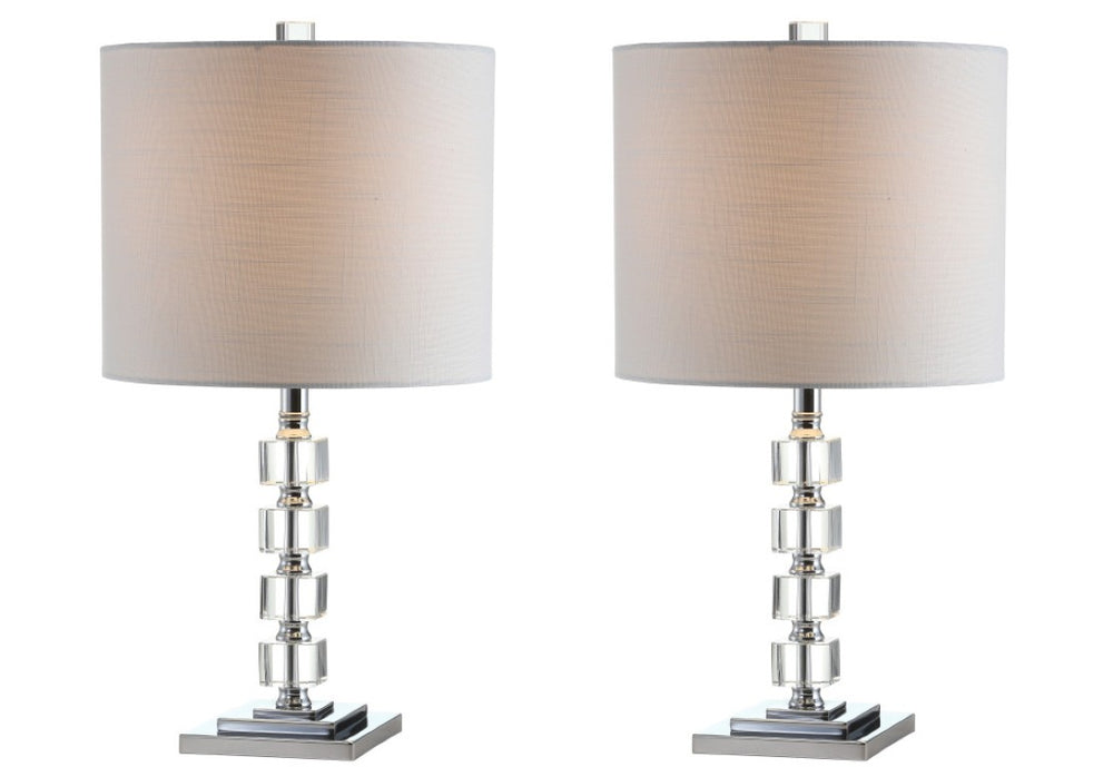 HomeRoots Set of Two Elegant Drum Shade Table Lamps in Clear Acrylic with Silver Accents 716075