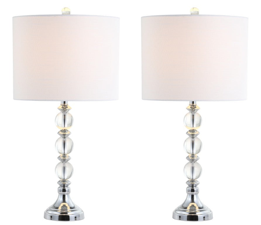 HomeRoots Set of Two Silver Finish Accent Table Lamps Featuring Drum Shades for Modern Living 716076