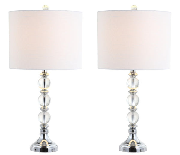 HomeRoots Set of Two Silver Finish Accent Table Lamps Featuring Drum Shades for Modern Living 716076