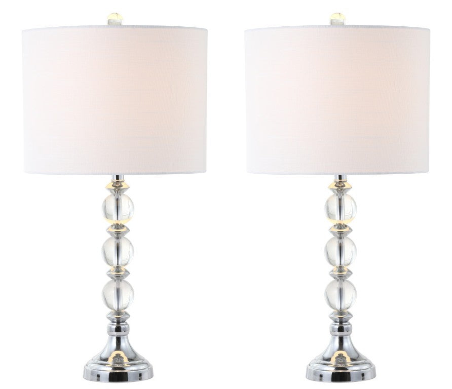 HomeRoots Set of Two Silver Finish Accent Table Lamps Featuring Drum Shades for Modern Living 716076