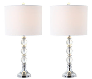 Set of Two Silver Finish Accent Table Lamps Featuring Drum Shades for Modern Living