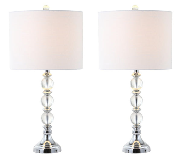 Set of Two Silver Finish Accent Table Lamps Featuring Drum Shades for Modern Living