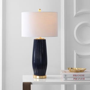 HomeRoots 29" Gold Novelty Table Lamp - Chic Modern Design with White Linen Drum Shade for Ambient Lighting 716079