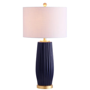 HomeRoots 29" Gold Novelty Table Lamp - Chic Modern Design with White Linen Drum Shade for Ambient Lighting 716079