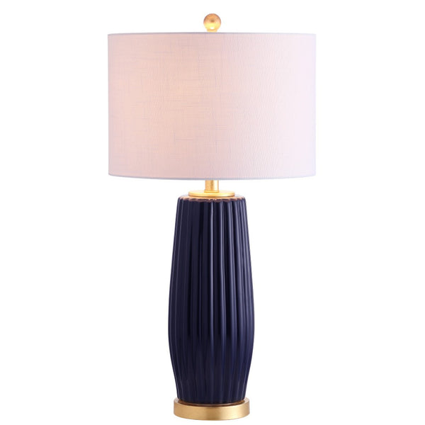 HomeRoots 29" Gold Novelty Table Lamp - Chic Modern Design with White Linen Drum Shade for Ambient Lighting 716079