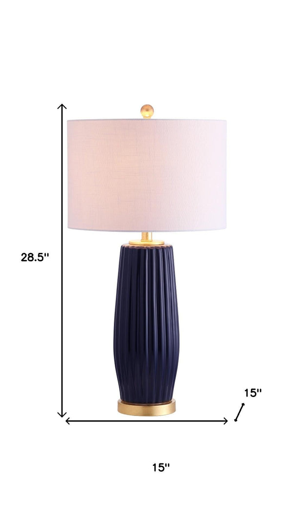 HomeRoots 29" Gold Novelty Table Lamp - Chic Modern Design with White Linen Drum Shade for Ambient Lighting 716079