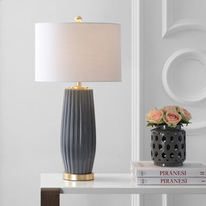 HomeRoots 30" Gold Gourd Table Lamp LED – Elegant Sculpted Base with White Linen Shade for Modern Spaces 716081