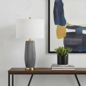 HomeRoots 30" Gold Gourd Table Lamp LED – Elegant Sculpted Base with White Linen Shade for Modern Spaces 716081