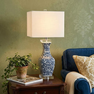 28 Inch Clear Acrylic Table Lamp with Square Fabric Shade for Modern Living
