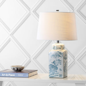 HomeRoots 20" Modern Clear Table Lamp with White Linen Shade for Stylish Illumination in Any Room 716087