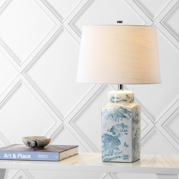 HomeRoots 20" Modern Clear Table Lamp with White Linen Shade for Stylish Illumination in Any Room 716087
