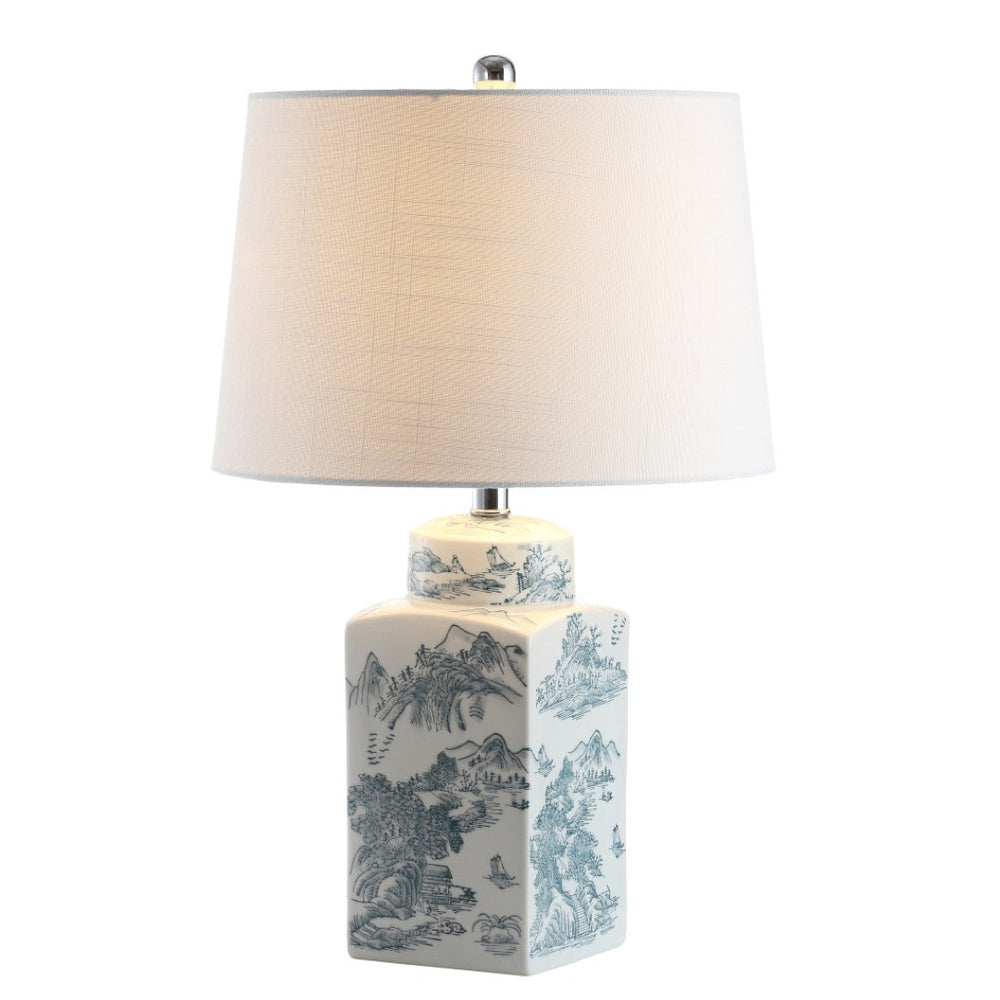 HomeRoots 20" Modern Clear Table Lamp with White Linen Shade for Stylish Illumination in Any Room 716087