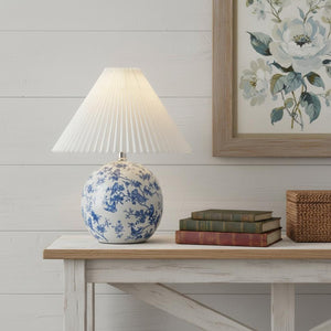 HomeRoots 20" Clear Table Lamp LED - Cottage-Inspired Design with White Linen Cone Shade for Warm Ambiance 716088