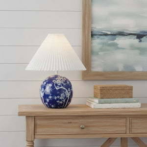 HomeRoots Set of Two 17" Clear Gourd Table Lamps with White Drum Shades - Elegant LED Lighting for Home Decor 716116