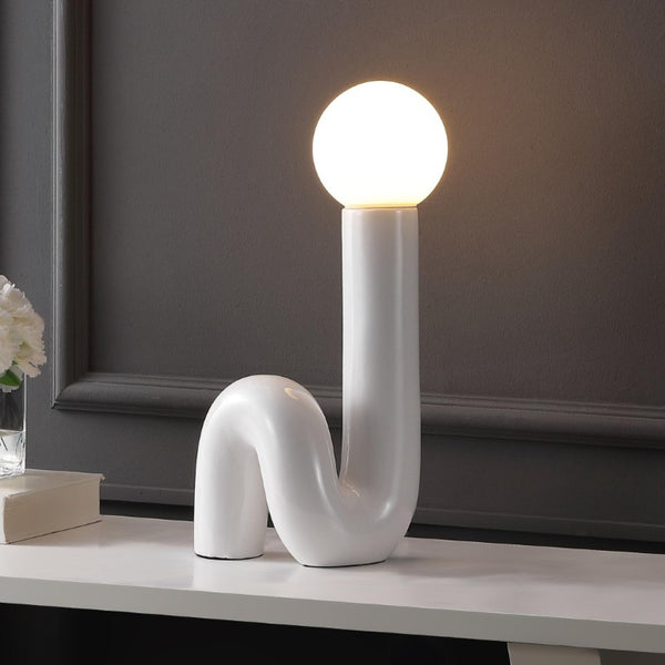 18 Inch White Globe Table Lamp Modern Novelty Accent Light for Bedroom or Living Room