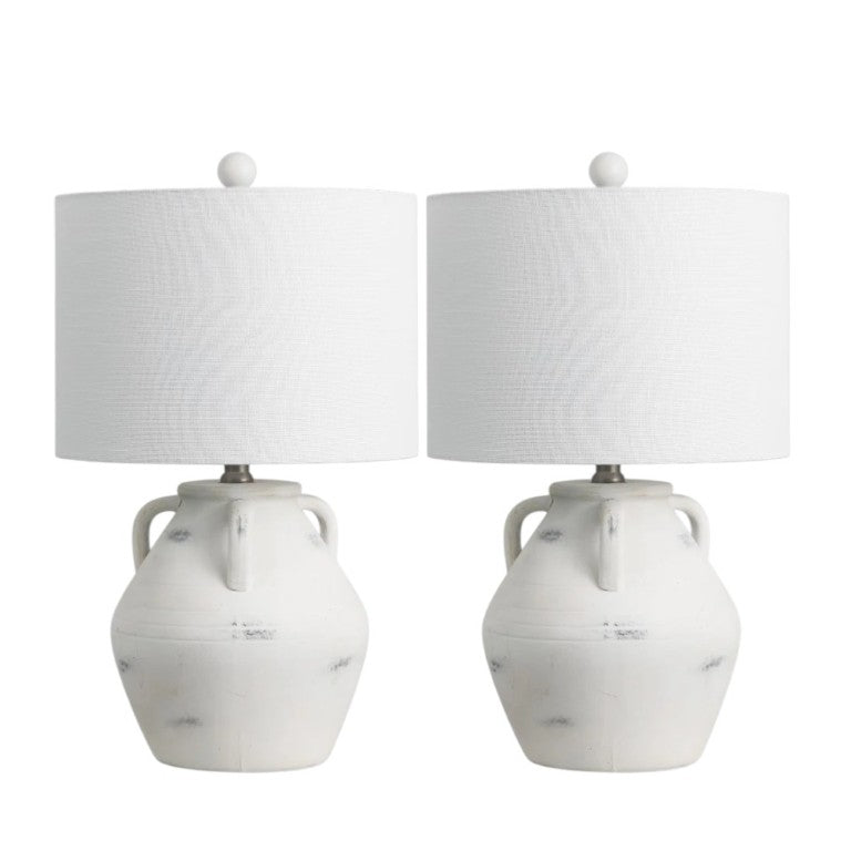 HomeRoots Set of Two Clear Glass Table Lamps with Drum Shades for Living Room Decor 716092