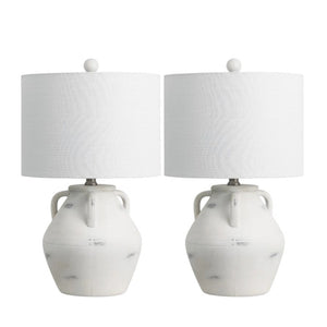 HomeRoots Set of Two Clear Glass Table Lamps with Drum Shades for Living Room Decor 716092