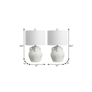 Set of Two Clear Glass Table Lamps with Drum Shades for Living Room Decor