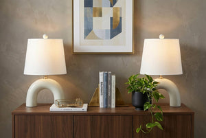 Set of Two Arched Geometric Table Lamps with Empire Shades for Modern Living