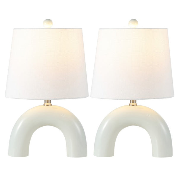 Set of Two Arched Geometric Table Lamps with Empire Shades for Modern Living
