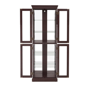 English Elm Lighted Glass Curio Display Cabinet with Quiet Hinge, Internal LED Lighting, Adjustable Shelves, Vintage Carved Handle Cherry W2275P199810