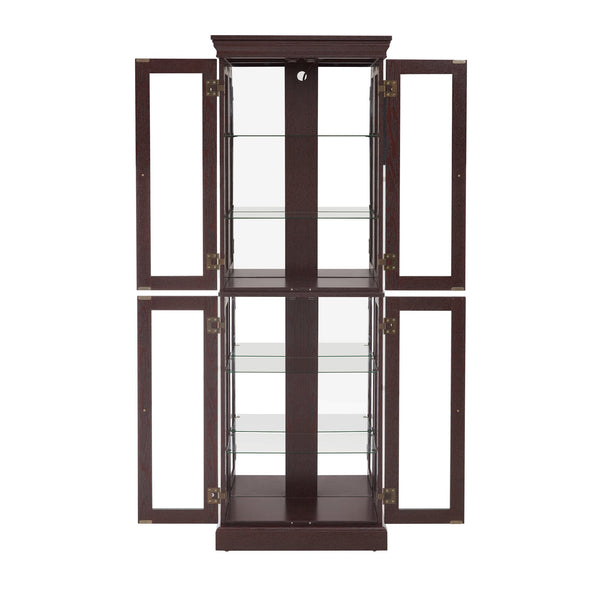 English Elm Lighted Glass Curio Display Cabinet with Quiet Hinge, Internal LED Lighting, Adjustable Shelves, Vintage Carved Handle Cherry W2275P199810