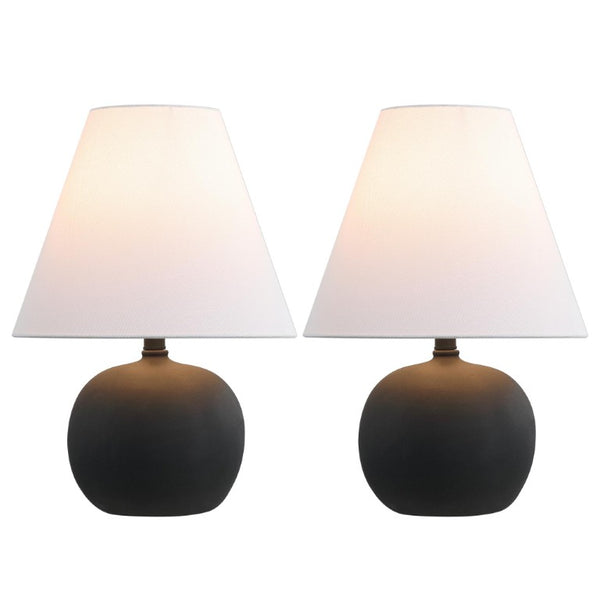 Set of Two Black Round Nightstand Lamps with Sleek Cone Shades for Bedroom Ambiance