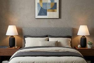 Set of Two Classic Black Urn Base Table Lamps with Tapered Cone Shades for Bedside