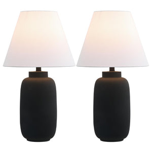 Set of Two Classic Black Urn Base Table Lamps with Tapered Cone Shades for Bedside