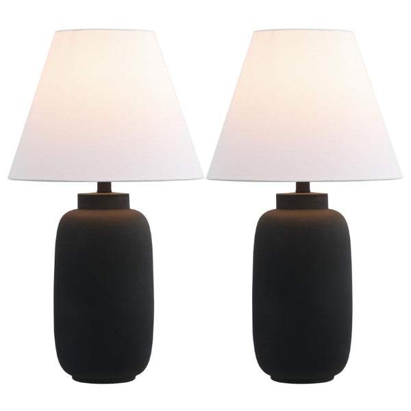 Set of Two Classic Black Urn Base Table Lamps with Tapered Cone Shades for Bedside