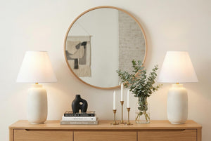 Set of Two Cream Cone Shade Table Lamps for Elegant Bedroom or Living Room Decor