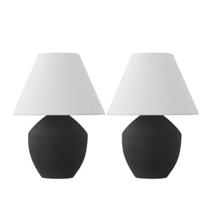 Set of Two Glass Table Lamps with Empire Shades for Living Room or Bedroom Decor