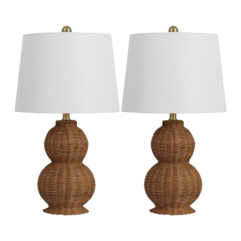 HomeRoots Set of Two Glass Gourd Accent Lamps with Tapered Empire Shades for Living Rooms 716115