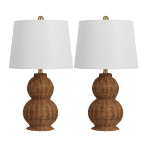 HomeRoots Set of Two Glass Gourd Accent Lamps with Tapered Empire Shades for Living Rooms 716115
