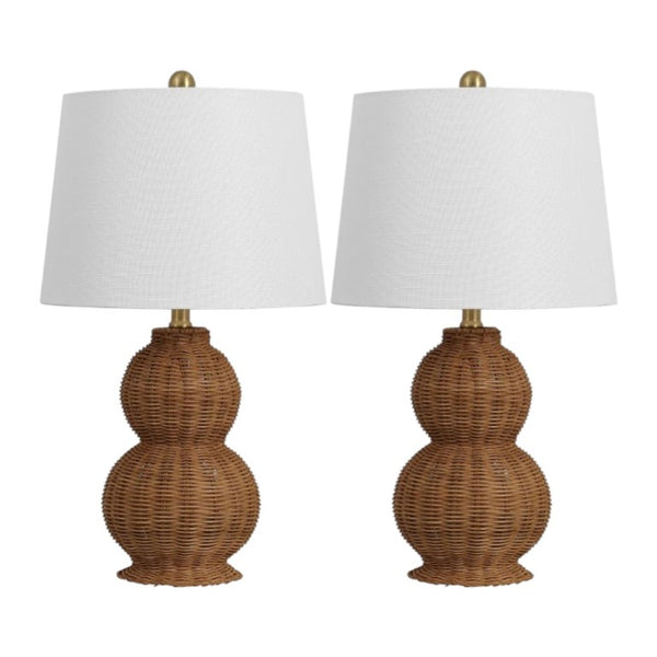 HomeRoots Set of Two Glass Gourd Accent Lamps with Tapered Empire Shades for Living Rooms 716115