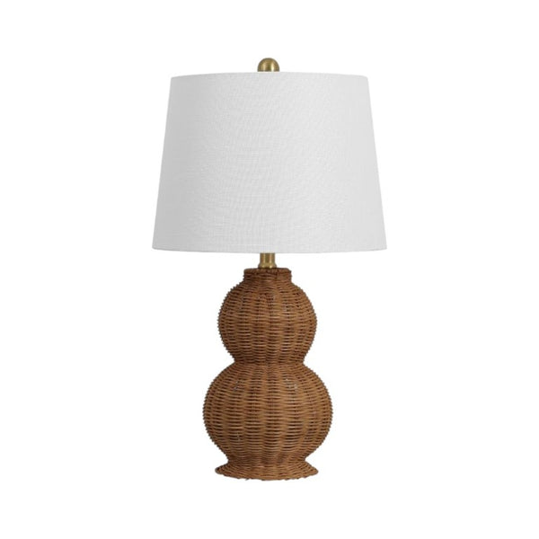 Set of Two Glass Gourd Accent Lamps with Tapered Empire Shades for Living Rooms