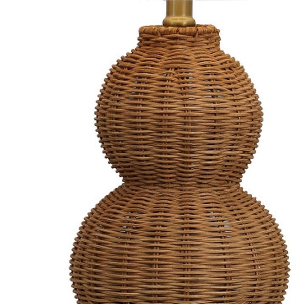 Set of Two Glass Gourd Accent Lamps with Tapered Empire Shades for Living Rooms