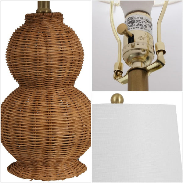 Set of Two Glass Gourd Accent Lamps with Tapered Empire Shades for Living Rooms
