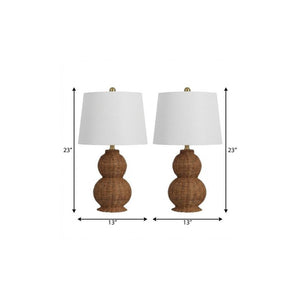 Set of Two Glass Gourd Accent Lamps with Tapered Empire Shades for Living Rooms