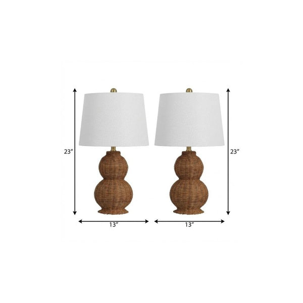 Set of Two Glass Gourd Accent Lamps with Tapered Empire Shades for Living Rooms