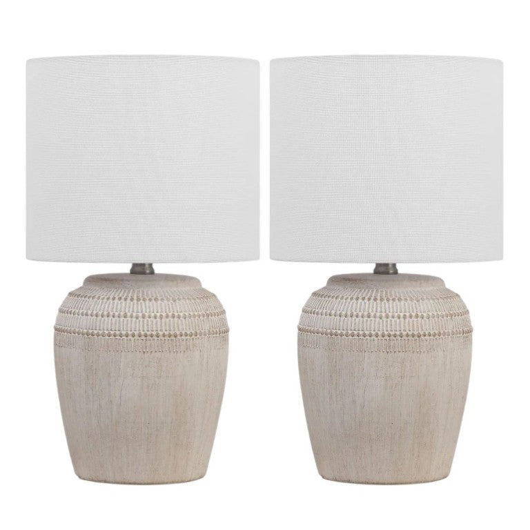 HomeRoots Set of Two Clear Glass Gourd Table Lamps with Elegant Drum Shades for Living Room 716117