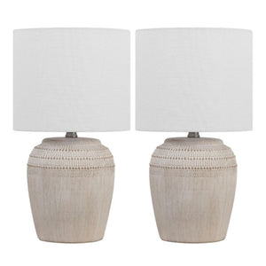 HomeRoots Set of Two Clear Glass Gourd Table Lamps with Elegant Drum Shades for Living Room 716117