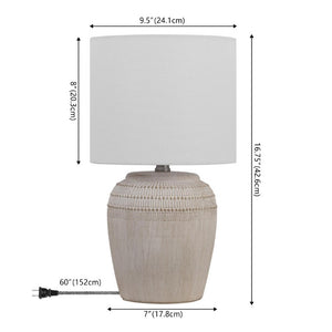Set of Two Clear Glass Gourd Table Lamps with Elegant Drum Shades for Living Room