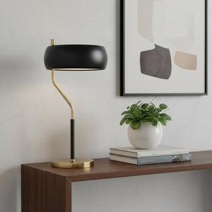 HomeRoots 18" Black Table Lamp LED - Sleek Contemporary Design with Gold Accent, Perfect for Any Room Decor 716122