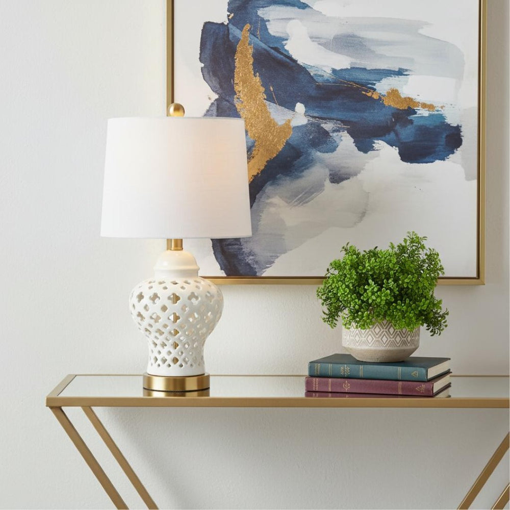 HomeRoots 30" Clear Crystal Table Lamp with Light Gray Linen Shade - Modern Glam Accent for Any Room 716140