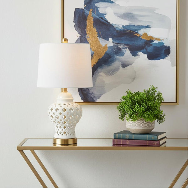 HomeRoots 30" Clear Crystal Table Lamp with Light Gray Linen Shade - Modern Glam Accent for Any Room 716140