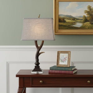 HomeRoots 18" Clear Novelty Table Lamp – Elegant Crystal Base with Soft White Linen Globe Shade for Any Room 716142