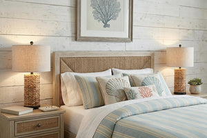 Set of Two Drum Shade Bedside Lamps in Natural Tones for Modern Bedroom Decor