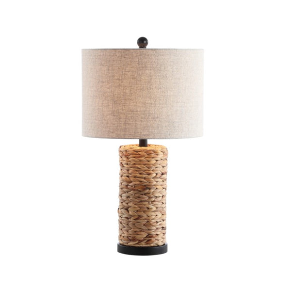 Set of Two Drum Shade Bedside Lamps in Natural Tones for Modern Bedroom Decor