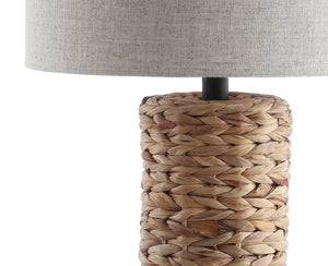 Set of Two Drum Shade Bedside Lamps in Natural Tones for Modern Bedroom Decor